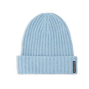 NEW Alexander Wang logo-patch ribbed beanie hat Blue